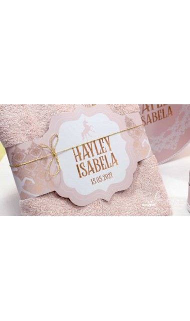 Trusou de botez roz pudra cu broderie personalizata gold si unicorni Unicorn Valley 9